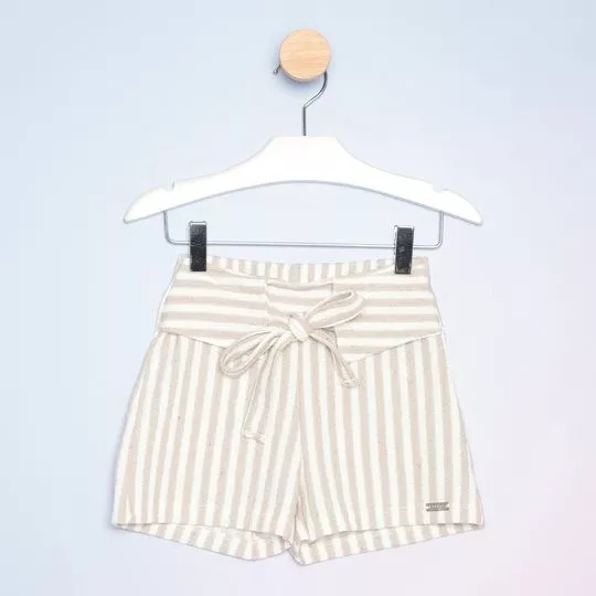 Short Listrado Com Amarração- Bege Claro & Off White- Costão Fashion