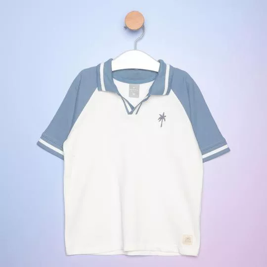 Polo Com Bordado- Azul & Branca- Hering Kids