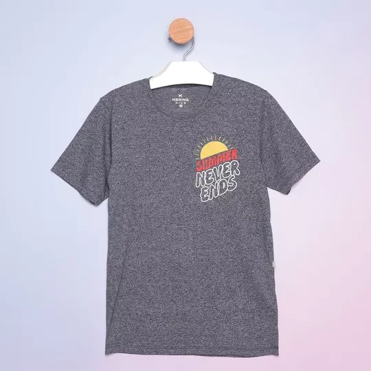 Camiseta Com inscrições- Cinza Escuro & Vermelha- Hering Kids