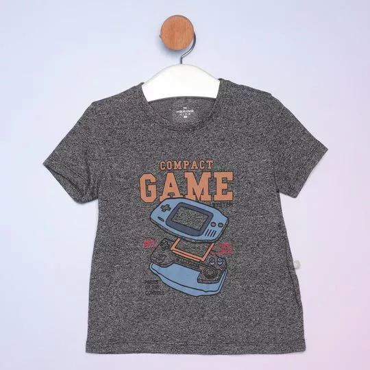 Camiseta Gamer- Cinza & Azul- Hering Kids