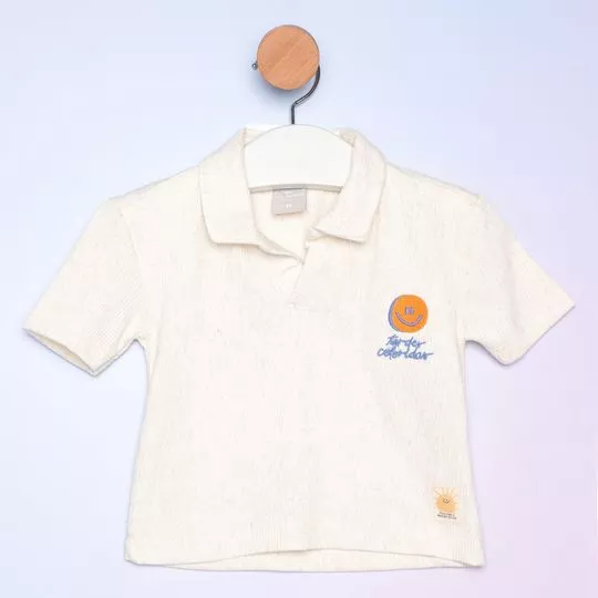 Polo Com Bordado- Off White & Azul- Hering Kids