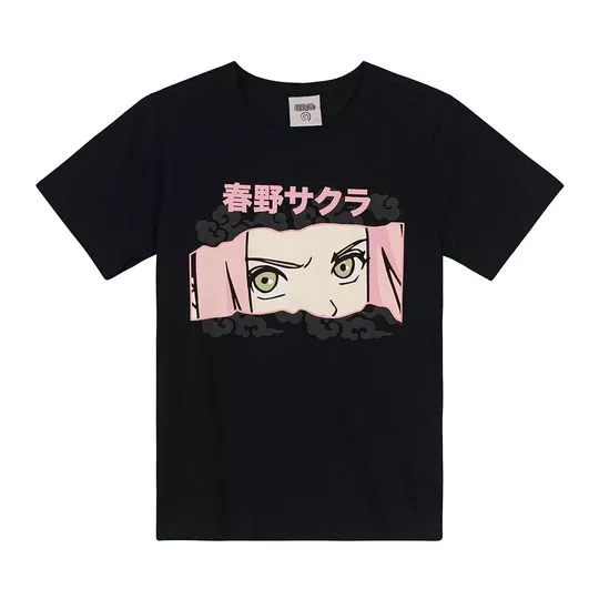 Camiseta Sakura- Preta & Rosa