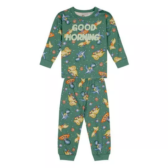 Pijama Dinossauros Espaciais- Verde Militar & Azul