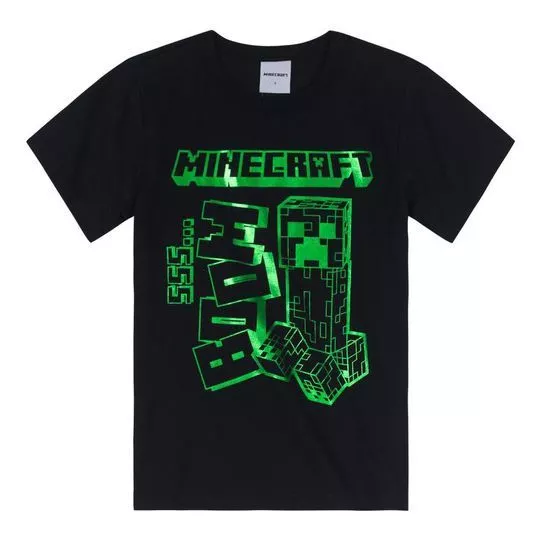 Camiseta Minecraft®- Preta & Verde- Brandili