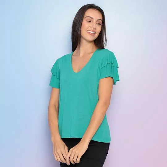 Blusa Com Babados- Verde Água- Maria Padilha