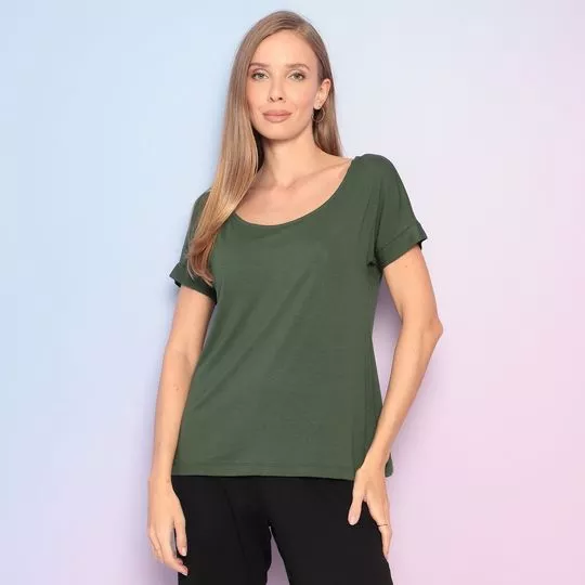 Blusa Com Recortes- Verde Militar- Maria Padilha