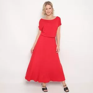 Vestido Longo Com Recortes<BR>- Vermelho<BR>- Maria Padilha