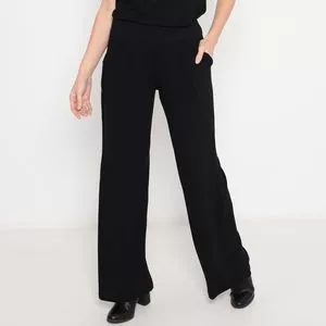 Calça Pantalona Com Bolsos<BR>- Preta<BR>- Maria Padilha