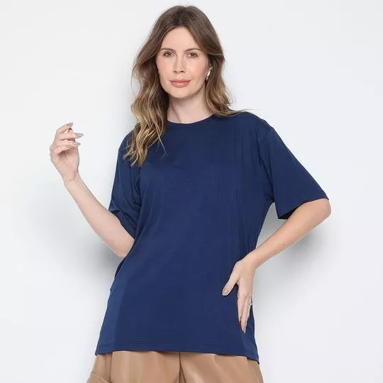 Blusa Com Recortes- Azul Marinho- Maria Padilha