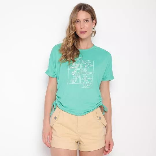 Blusa Com Franzidos- Verde Água & Branca- Stella