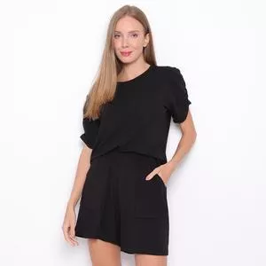 Conjunto De Blusa & Short Em Moletinho<BR>- Preto<BR>- Vittri