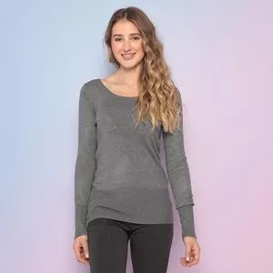 Blusa Em Tricô<BR>- Cinza Escuro