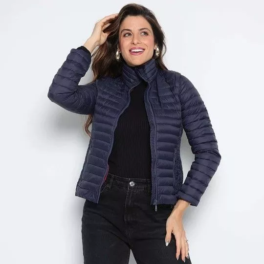 Jaqueta Puffer Com Manga Descartável- Azul Marinho