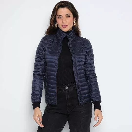 Jaqueta Puffer Com Manga Descartável- Azul Marinho