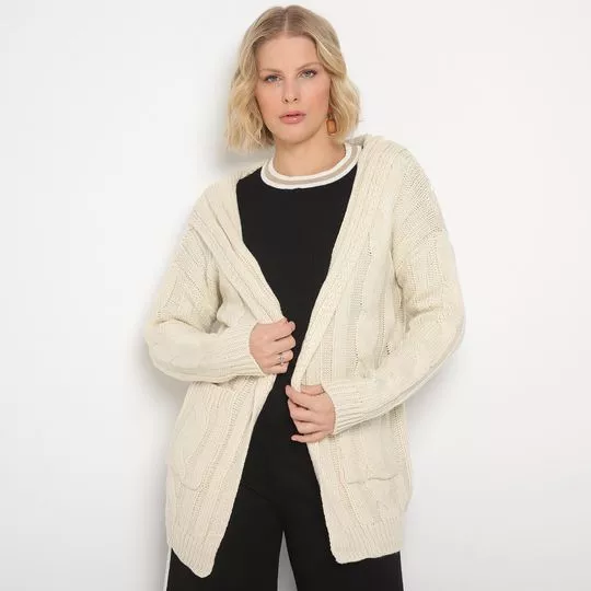 Cardigan Em Tricô Com Capuz- Off White