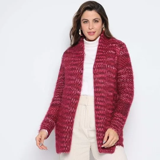 Cardigan Em Tricô- Bordô