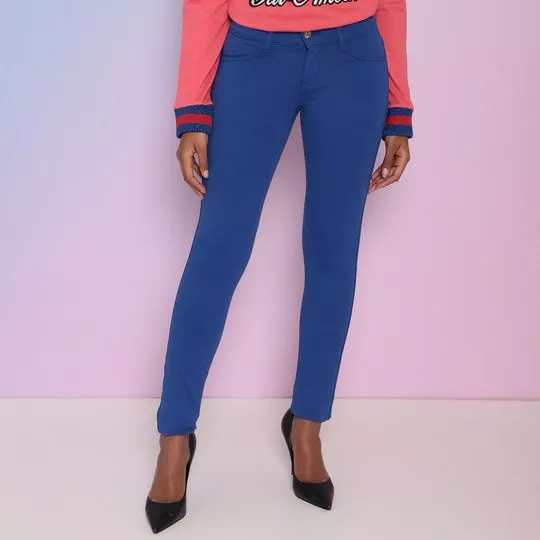 Calça Skinny Em Sarja- Azul