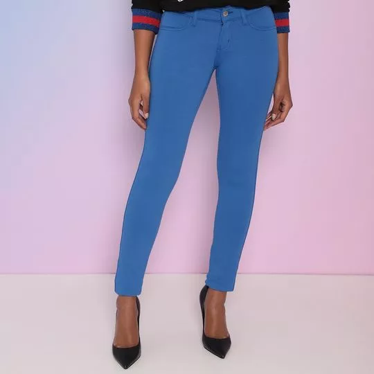 Calça Skinny Em Sarja- Azul