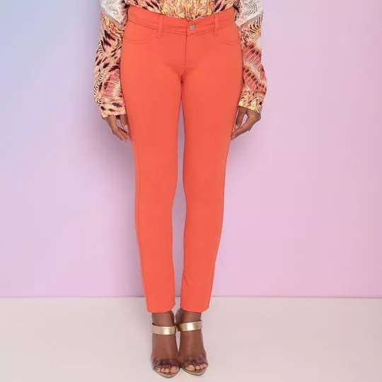 Calça Skinny Em Sarja- Laranja