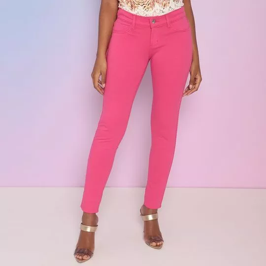 Calça Skinny Em Sarja- Rosa