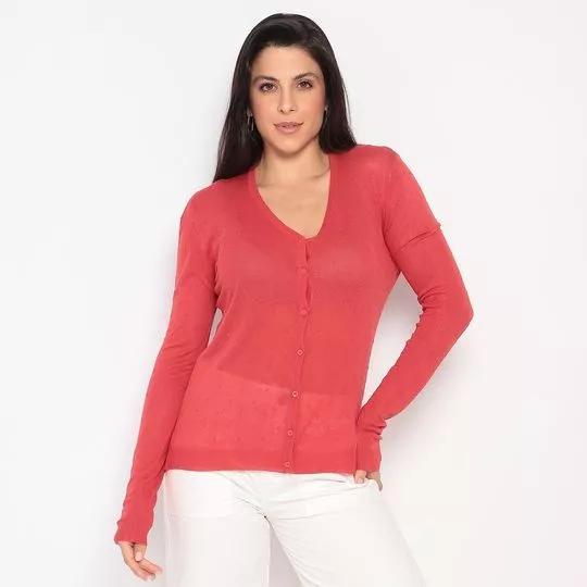 Cardigan Com Recortes- Vermelho