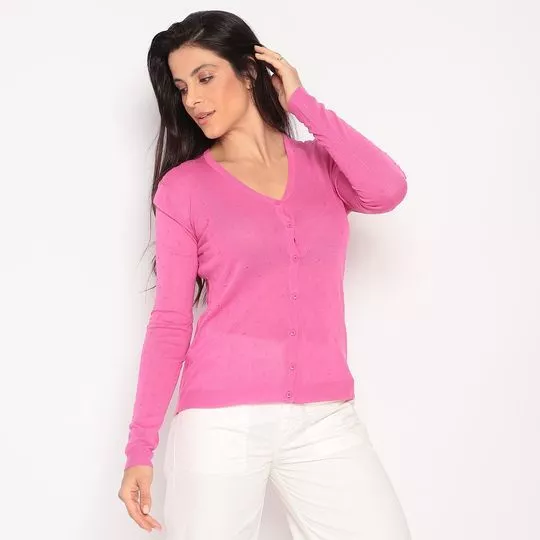 Cardigan Com Recortes- Rosa