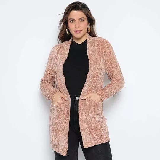 Cardigan Canelado- Bege