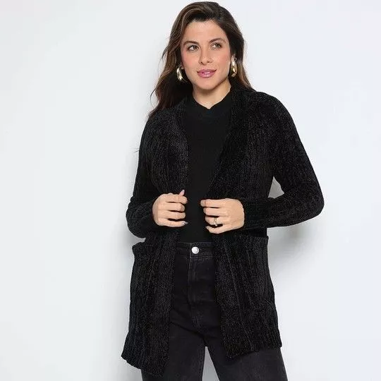 Cardigan Canelado- Preto