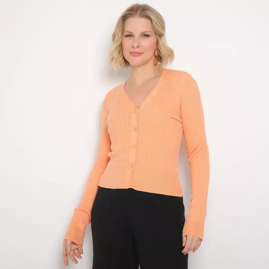 Cardigan Em Tricô- Laranja Claro