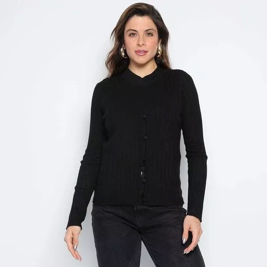 Cardigan Em Retilínea- Preto