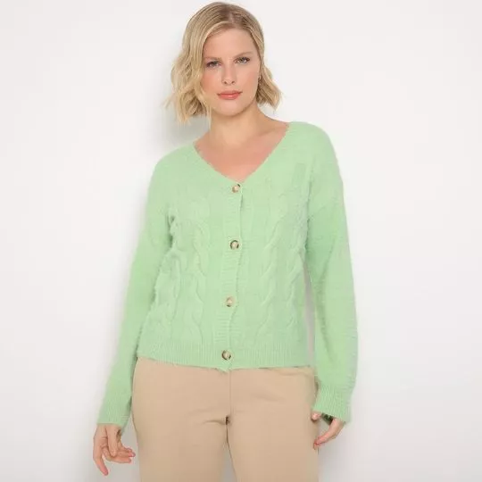 Cardigan Em Tricô- Verde Claro