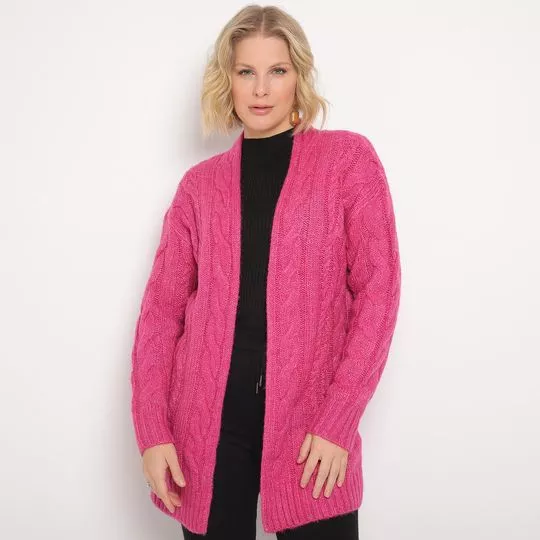 Cardigan Em Tricô- Rosa