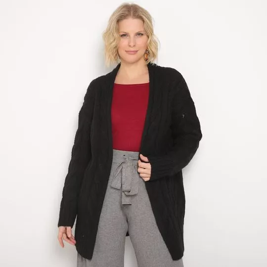 Cardigan Em Tricô- Preto