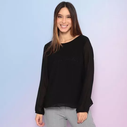 Blusa Com Inscrições- Preta