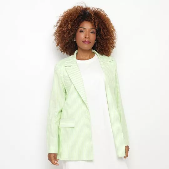 Blazer Com Linho- Off White & Verde Claro