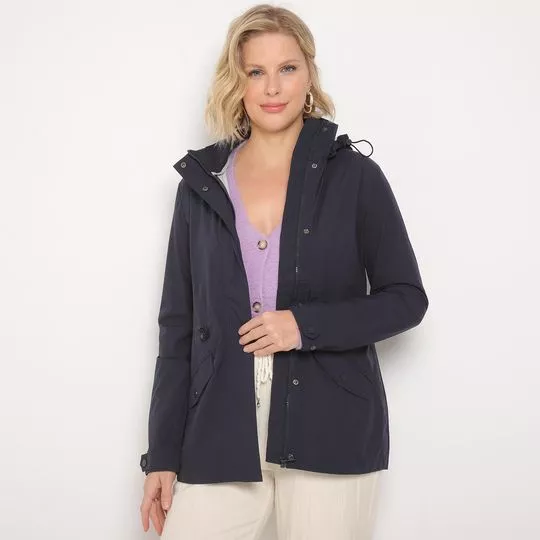 Parka Térmica Alongada Com Capuz- Azul Marinho