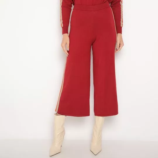 Calça Pantacourt Com Listras- Vermelho Escuro & Laranja Escuro