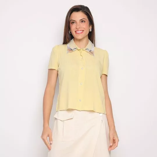 Camisa Com Bordado- Amarelo Claro