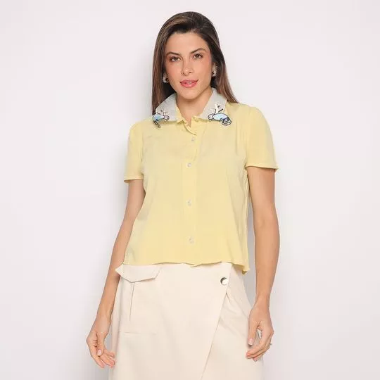 Camisa Com Bordado- Amarelo Claro