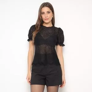 Blusa Em Renda<BR>- Preta