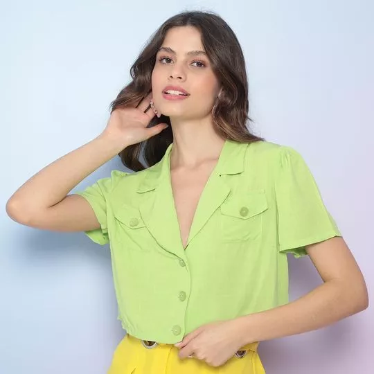 Camisa Cropped Com Recortes- Verde Limão