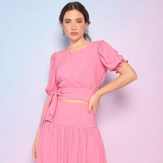 Cropped Com Amarração- Rosa