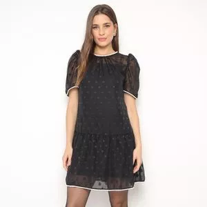 Vestido Curto Em Tule<BR>- Preto & Branco