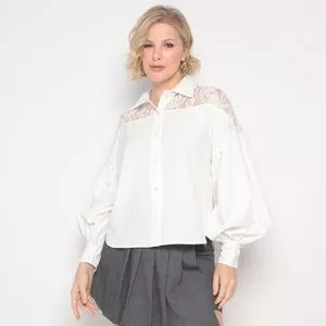 Camisa Com Renda<BR>- Off White