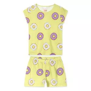 Pijama Rosquinhas<BR>- Amarelo Claro & Lilás<BR>- Marisol