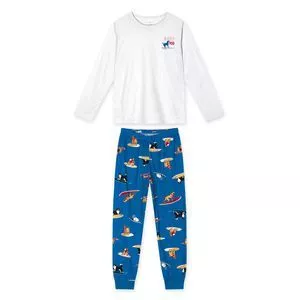 Pijama Cachorrinhos<BR>- Branco & Azul Escuro<BR>- Marisol