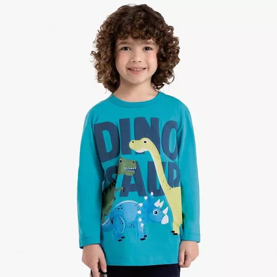 Camiseta Dinossauros- Azul Turquesa- Rovitex