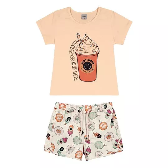 Conjunto De Blusa & Short Milk Shake- Laranja Claro & Branca- Rovitex