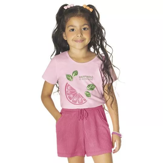 Conjunto De Blusa & Short Limão- Rosa & Pink- Rovitex Kids