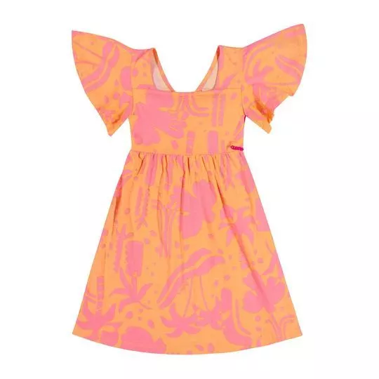 Vestido Tropical Com Amarração- Laranja & Rosa- Quimby